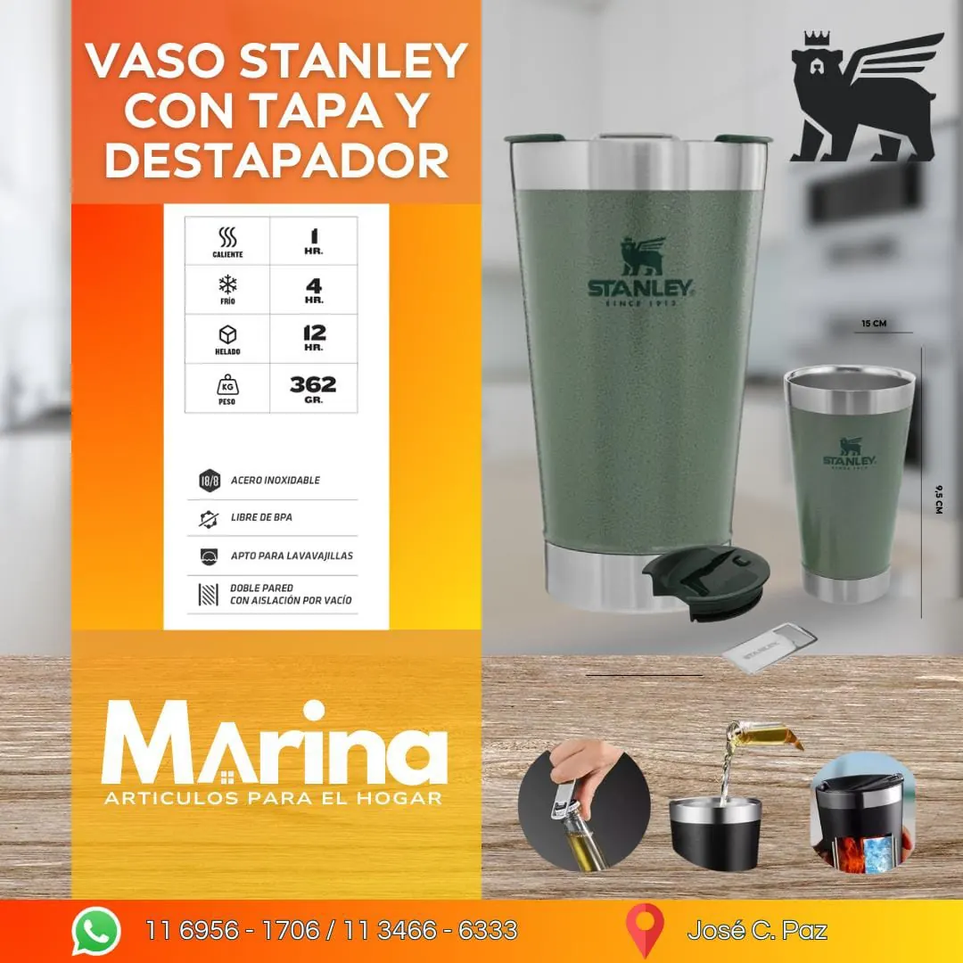 Vaso Stanley con Tapa y Destapador